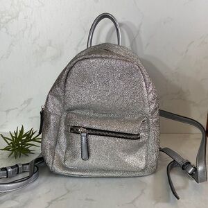 New Urban Expressions Silver Metallic Women's Mini BackPack Bag Purse Glitter